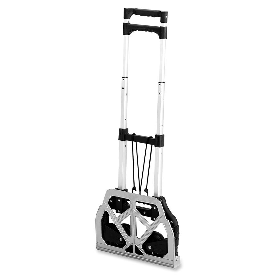 Safco Stow-Away Hand Truck - Telescopic Handle - 110 lb Capacity - 4 Casters - 5" Caster Size - Aluminum - x 16.3" Width x 25" Depth x 39.5" Height - Aluminum Frame - Silver, Black - 1 Each. Picture 2
