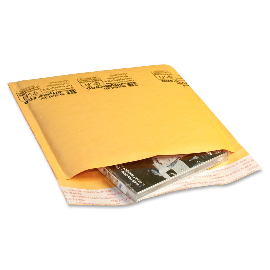Sealed Air Jiffylite CD/DVD Mailers - CD/DVD - 7 1/4" Width x 8" Length - Peel & Seal - Kraft - 25 / Carton - Satin Gold. Picture 2