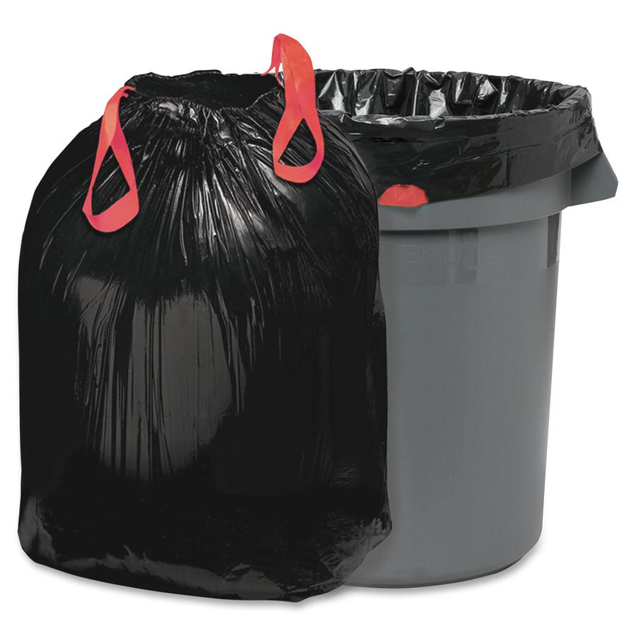 Webster Drawstring Trash Liners - Medium Size - 33 gal - 33.50" Width x 38" Length - 1.20 mil (30 Micron) Thickness - Black - Resin - 150/Carton - Office Waste. Picture 2