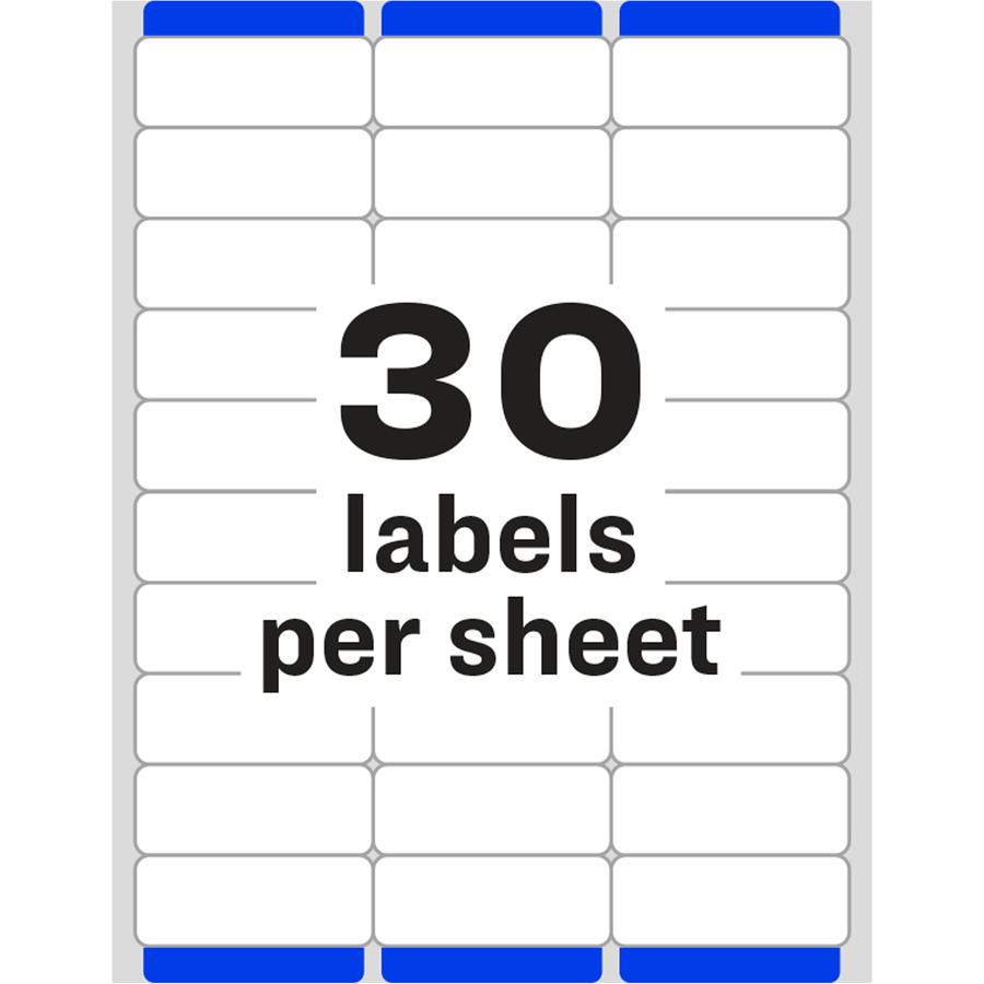 Avery&reg; Easy Peel White Inkjet Mailing Labels - 1" Width x 2 5/8" Length - Permanent Adhesive - Rectangle - Inkjet - White - Paper - 30 / Sheet - 100 Total Sheets - 3000 Total Label(s) - 3000 / Box. Picture 5