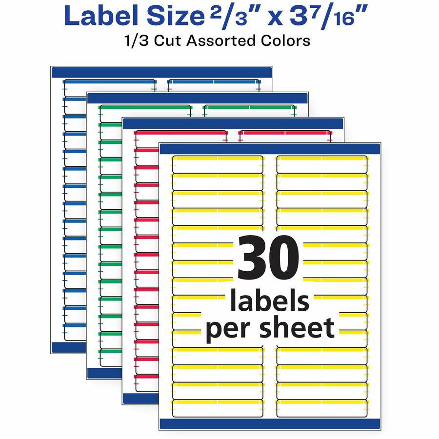 Avery&reg; TrueBlock File Folder Labels - Permanent Adhesive - Rectangle - Laser, Inkjet - Blue, Green, Red, White, Yellow - Paper - 30 / Sheet - 25 Total Sheets - 750 Total Label(s) - 750 / Pack. Picture 7