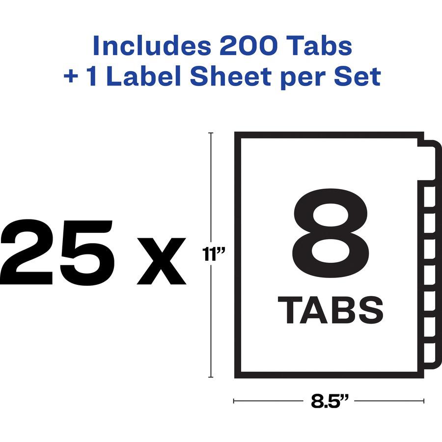 Avery&reg; Index Maker Index Divider - 200 x Divider(s) - Print-on Tab(s) - 8 - 8 Tab(s)/Set - 8.5" Divider Width x 11" Divider Length - White Paper Divider - Multicolor Paper Tab(s) - 25 / Box. Picture 5
