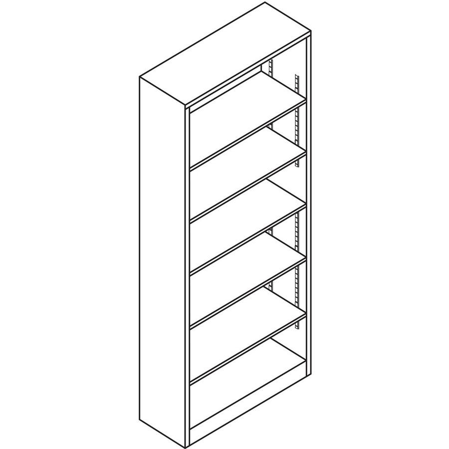 HON Brigade Steel Bookcase | 6 Shelves | 34-1/2"W | Light Gray Finish - 6 Shelf(ves) - 81.1" Height x 34.5" Width x 12.6" Depth - Adjustable Shelf, Reinforced, Welded, Durable, Compact - Steel - 1 Eac. Picture 4