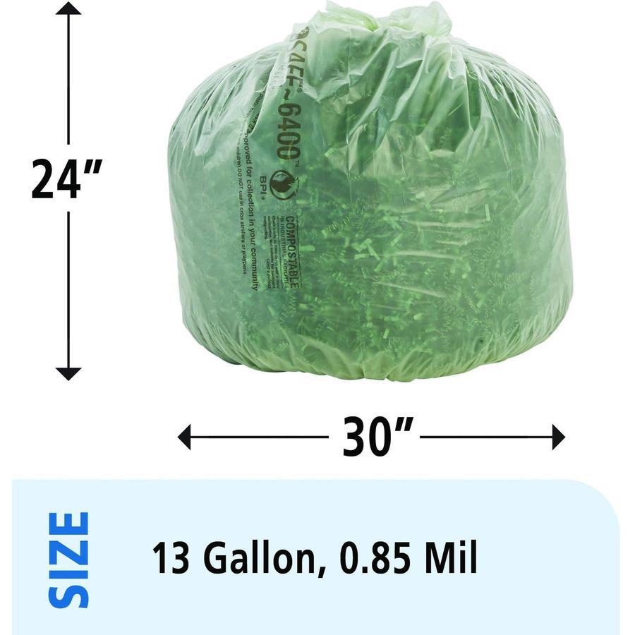 Stout EcoSafe Trash Bags - 13 gal Capacity - 24" Width x 30" Length - 0.85 mil (22 Micron) Thickness - Green - 45/Carton. Picture 12