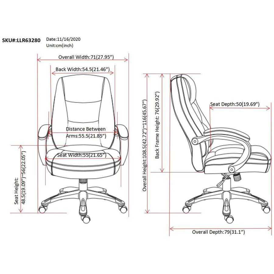 Lorell Westlake Series Executive High-Back Chair - Saddle Leather Seat - Black Polyurethane Frame - Saddle - 1 Each. Picture 13