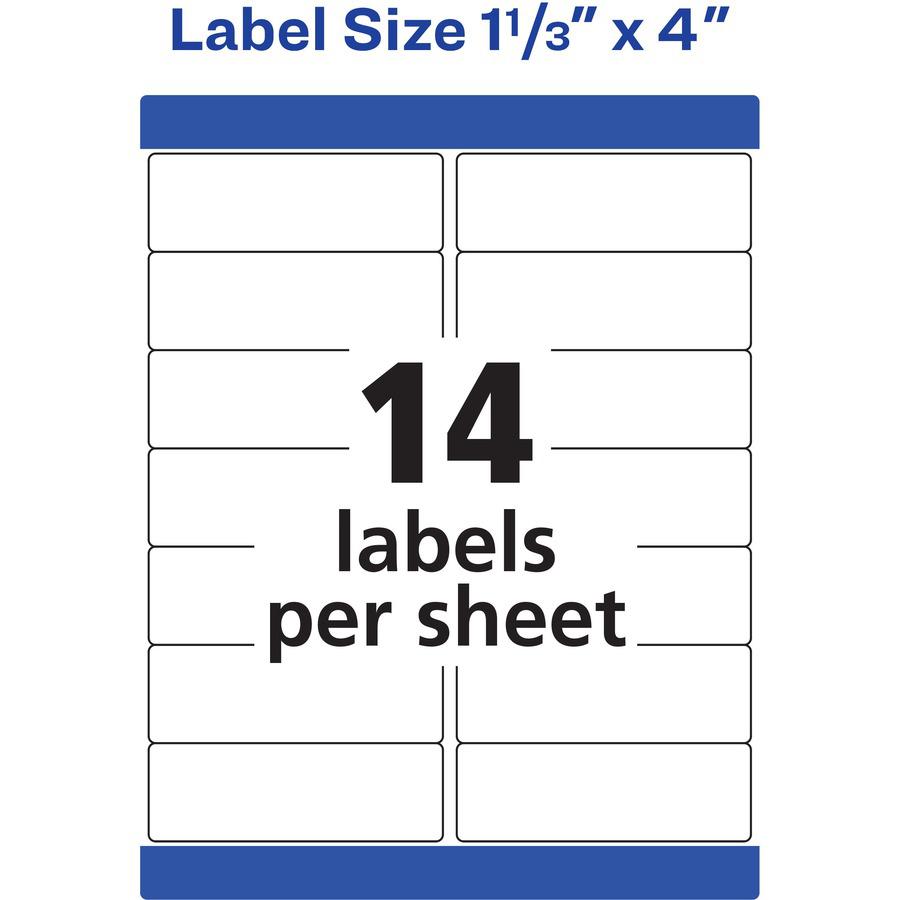 Avery&reg; 1-1/3" x 4" Labels, Ultrahold, 700 Labels (5522) - Waterproof - 1 21/64" Width x 4" Length - Permanent Adhesive - Rectangle - Laser - White - Film - 14 / Sheet - 50 Total Sheets - 700 Total. Picture 2