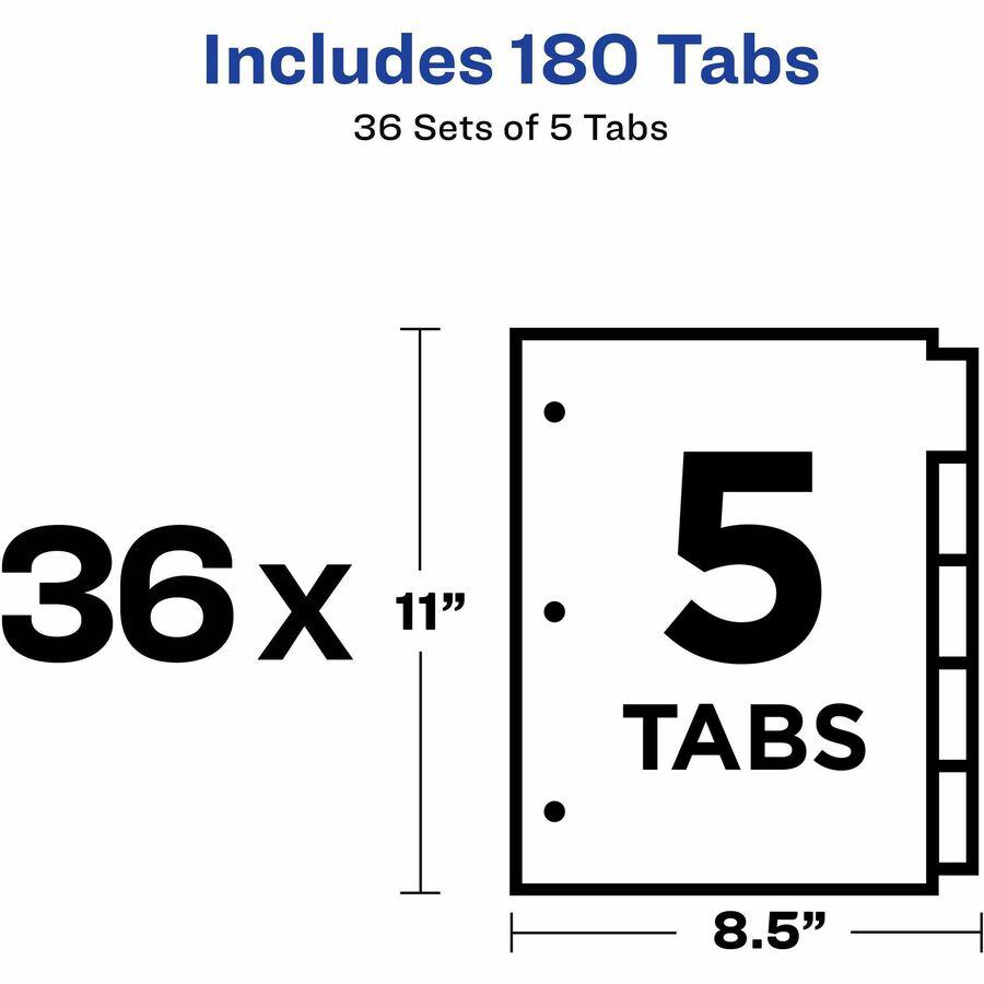 Avery&reg; Write-On Paper Dividers for 3 Ring Binders, 5-Tab Set, 8.5" x 11" , Multicolor, 36 Sets (11508) - Avery&reg; Write-On Dividers, 5-Tab, Multicolor, 36 Sets (11508). Picture 7