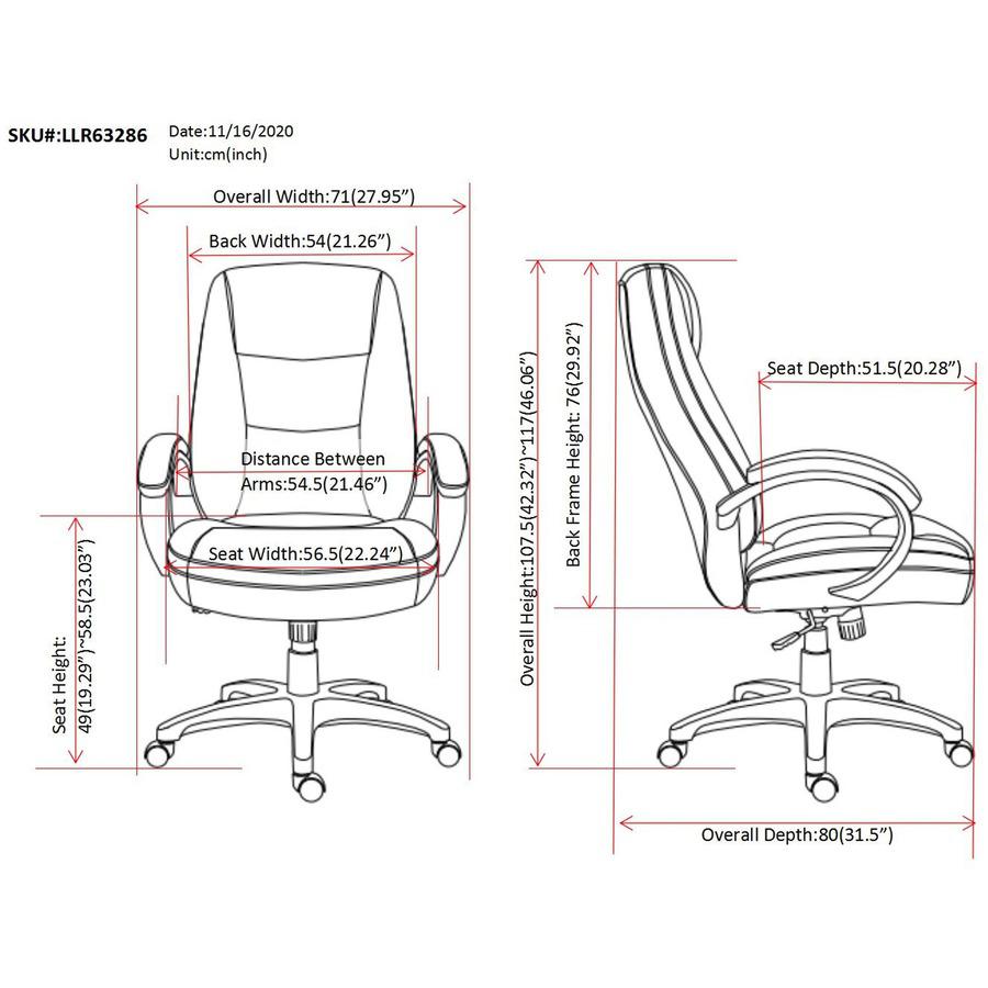 Lorell Westlake Series Executive High-Back Chair - Black Leather Seat - Black Polyurethane Frame - High Back - Black - 1 Each. Picture 13