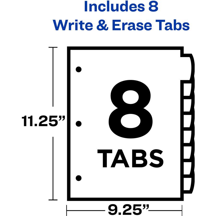 Avery&reg; Write & Erase Pocket Dividers - 8 x Divider(s) - 8 Write-on Tab(s) - 8 - 8 Tab(s)/Set - 9.3" Divider Width x 11.13" Divider Length - 3 Hole Punched - Multicolor Plastic Divider - Multicolor. Picture 10
