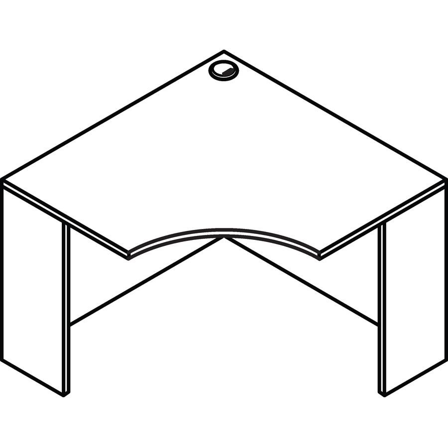 Lorell Essentials Series Corner Desk - 41.4" x 41.4" x 29.5" - Finish: Laminate, Mahogany - Leveling Glide. Picture 4