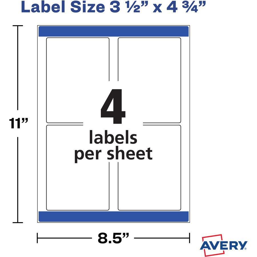 Avery&reg; Removable Durable Labels -Sure Feed Technology - 3 1/2" Width x 4 3/4" Length - Removable Adhesive - Rectangle - Laser, Inkjet - White - Film - 4 / Sheet - 8 Total Sheets - 32 Total Label(s. Picture 3