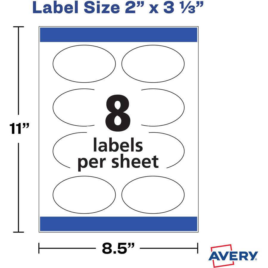 Avery&reg; Easy Peel Labels -Sure Feed - Print-to-the-Edge - 2" Width x 3 21/64" Length - Permanent Adhesive - Oval - Laser, Inkjet - Matte White - Paper - 8 / Sheet - 10 Total Sheets - 80 Total Label. Picture 3