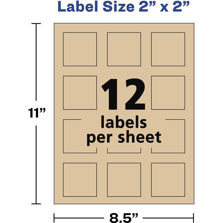 Avery&reg; Promotional Label - 2" Width x 2" Length - Permanent Adhesive - Square - Laser, Inkjet - Kraft Brown - Paper - 12 / Sheet - 25 Total Sheets - 300 Total Label(s) - 300 / Pack. Picture 3