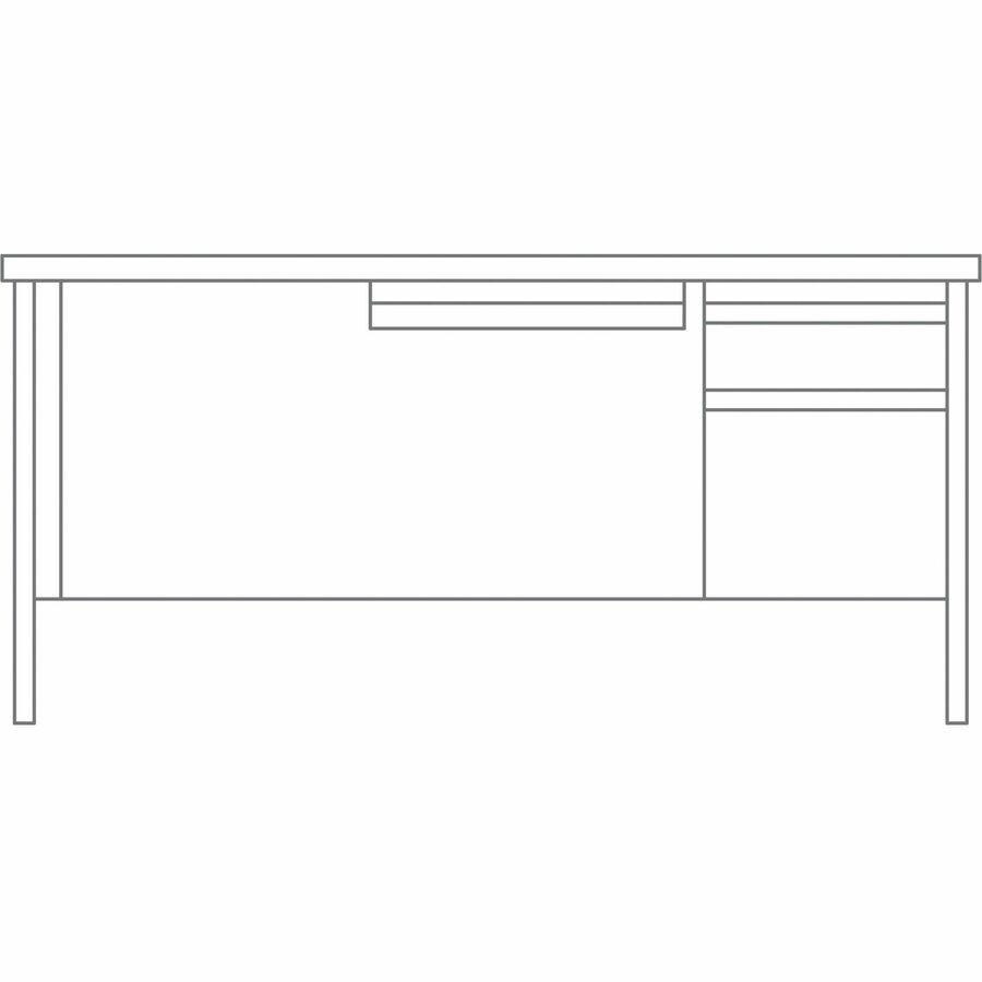 Lorell Fortress Series 66" Right-Pedestal Desk - Rectangle Top - 66" Table Top Width x 30" Table Top Depth x 1.12" Table Top Thickness - 29.50" HeightAssembly Required - Laminated, Mahogany - Steel - . Picture 12