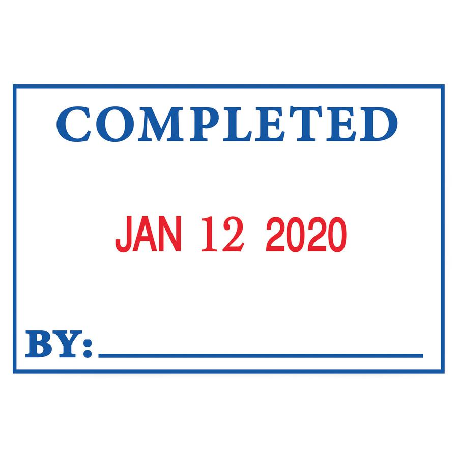 Consolidated Stamp 5-year Date Band Message Stamp - Message/Date Stamp - "Scanned, Emailed, Entered, Completed" - 0.94" Impression Width x 1.75" Impression Length - Red, Blue - 1 Each. Picture 3