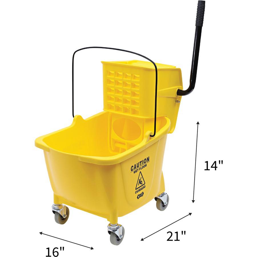 Genuine Joe 35-quart Side Press Mop Bucket & Wringer Combo - 8.75 gal - Caster - 21" x 16" x 14" - Yellow - 1 Each. Picture 16