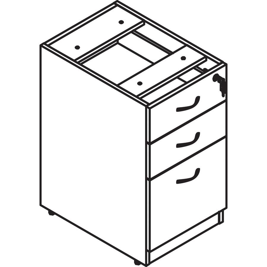 Lorell Essentials Series Box/Box/File Fixed File Cabinet - 15.5" x 21.9"28.5" Pedestal - 3 x File, Box Drawer(s) - Finish: Laminate, Walnut - Built-in Hangrail - For File, File Folder. Picture 9