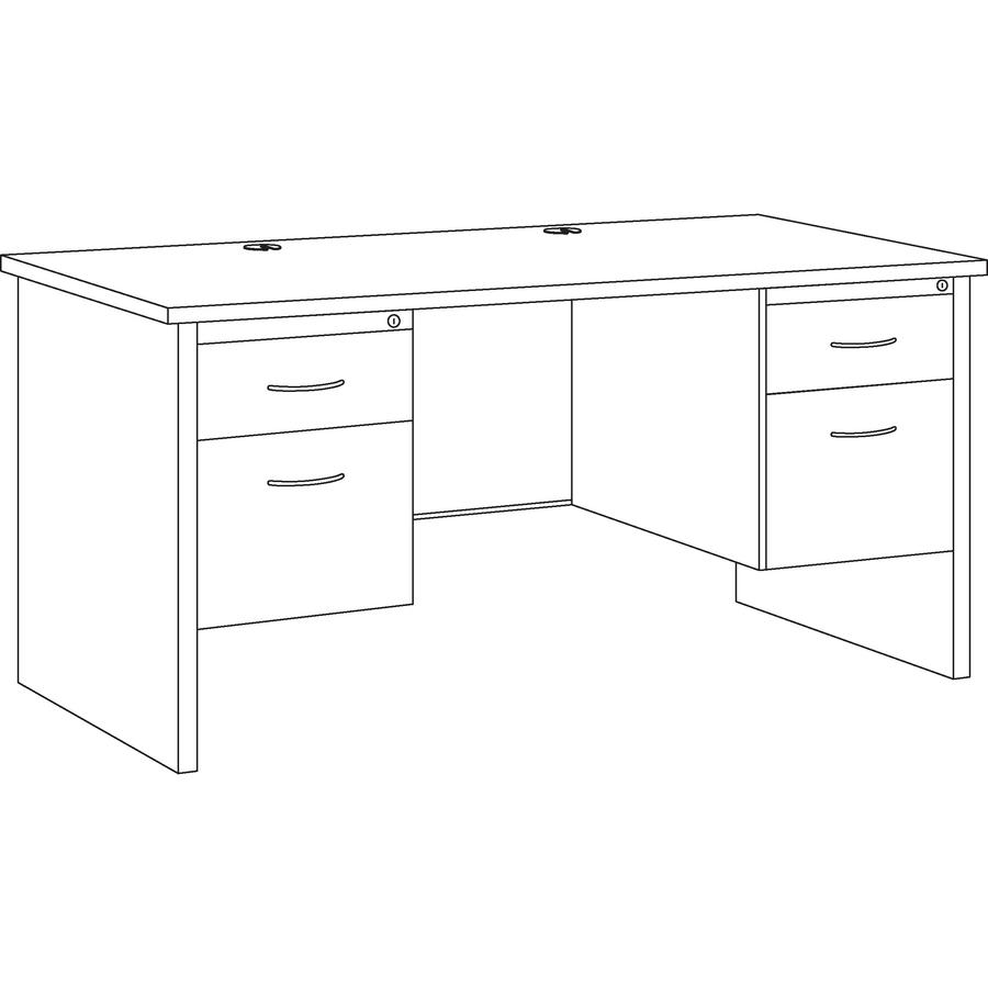 Lorell Mahogany Laminate/Charcoal Modular Desk Series Pedestal Desk - 2-Drawer - 60" x 30" , 1.1" Top - 2 x Box, File Drawer(s) - Double Pedestal - Material: Steel - Finish: Mahogany Laminate, Charcoa. Picture 8