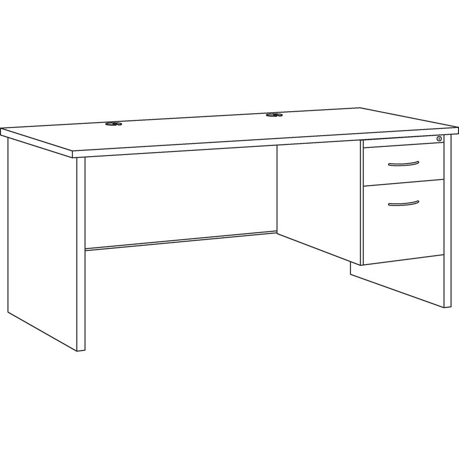 Lorell Walnut Laminate Commercial Steel Desk Series Pedestal Desk - 2-Drawer - 66" x 30" , 1.1" Top - 2 x Box, File Drawer(s) - Single Pedestal on Right Side - Material: Steel - Finish: Walnut Laminat. Picture 5