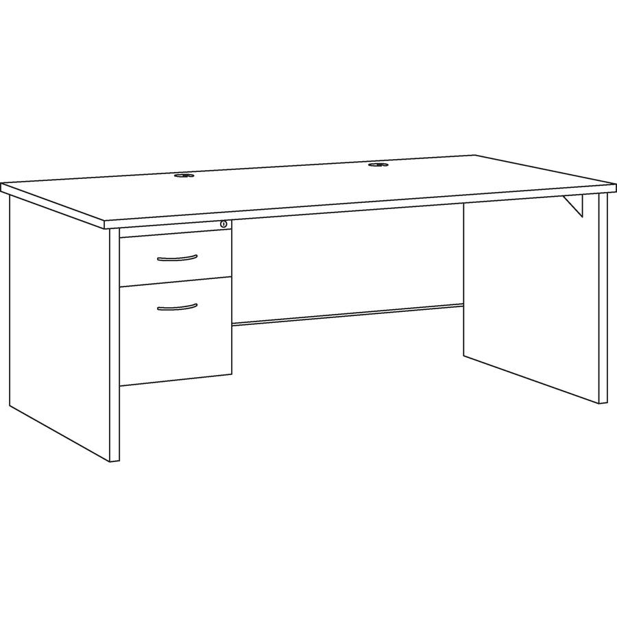 Lorell Walnut Laminate Commercial Steel Desk Series Pedestal Desk - 2-Drawer - 72" x 36" , 1.1" Top - 2 x Box, File Drawer(s) - Single Pedestal on Left Side - Material: Steel - Finish: Walnut Laminate. Picture 7