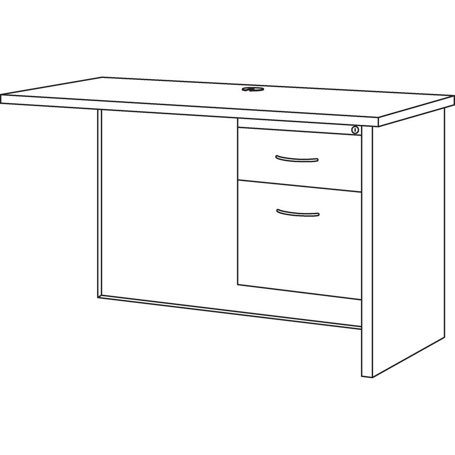 Lorell Fortress Modular Series Right Return - 48" x 24" , 1.1" Top - 2 x Box, File Drawer(s) - Single Pedestal on Right Side - Material: Steel - Finish: Mahogany Laminate, Charcoal - Scratch Resistant. Picture 7