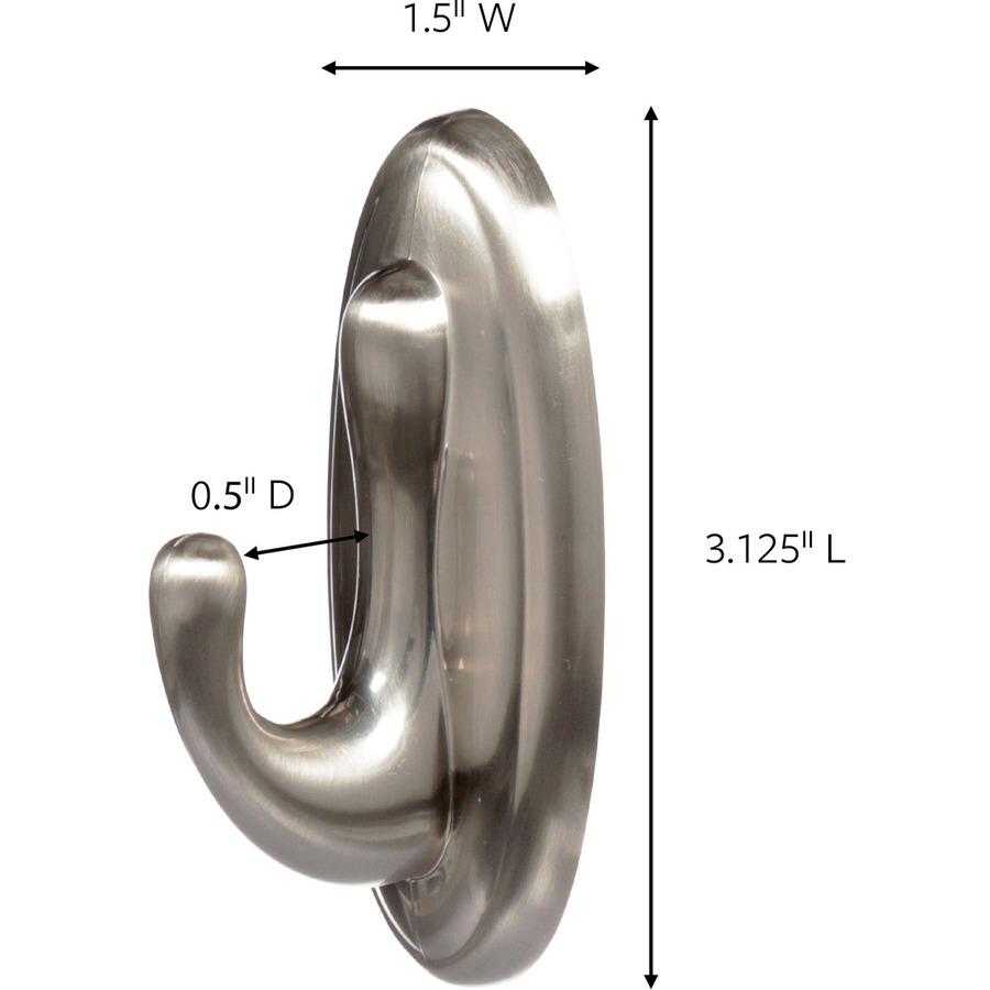 Command Medium Traditional Hook, Brushed Nickel - 3 lb (1.36 kg) Capacity - 3.1" Length - for Decoration, Indoor - Plastic - Metallic Silver - 1 / Pack. Picture 2