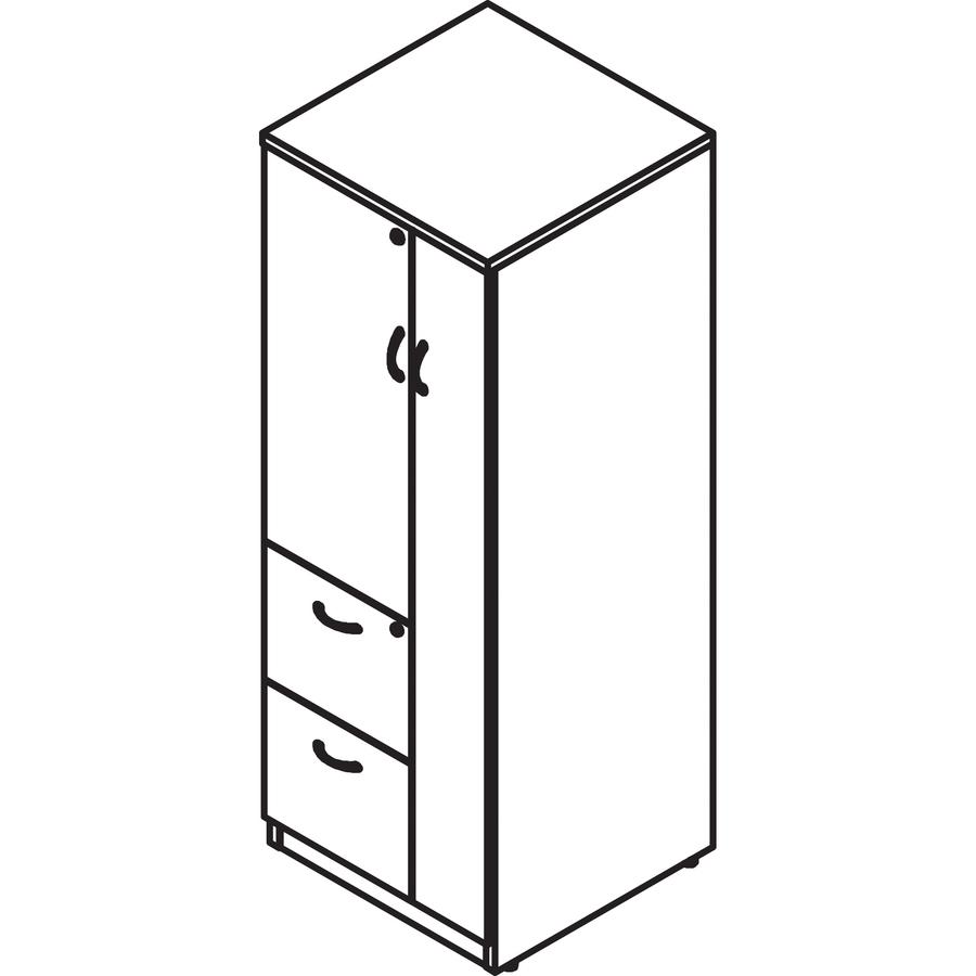 Lorell Essentials/Revelance Tall Storage Cabinet - 23.6" x 23.6"65.6" Cabinet, 0.5" Compartment - 2 x Storage Drawer(s) - 1 Door(s) - Finish: Walnut, Laminate. Picture 10