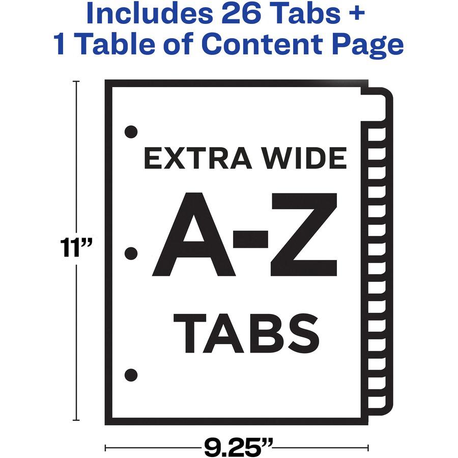 Avery&reg; Extra Wide A-Z Tabs Ready Index Dividers - 26 x Divider(s) - A-Z - 26 Tab(s)/Set - 9.3" Divider Width x 11" Divider Length - 3 Hole Punched - White Paper Divider - Black Paper, White Tab(s). Picture 10