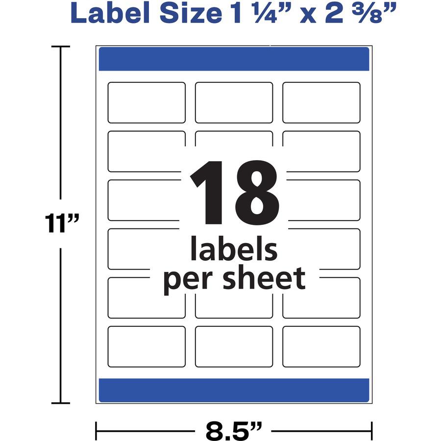 Avery&reg; Dissolvable Rectangle Labels - 1 1/4" Width x 2 3/8" Length - Rectangle - Laser, Inkjet - White - Paper - 18 / Sheet - 5 Total Sheets - 90 Total Label(s) - 90 / Pack. Picture 2