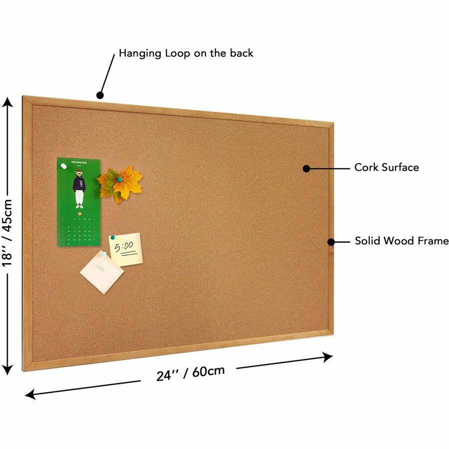 Lorell Bulletin Board - 18" Height x 24" Width - Cork Surface - Long Lasting, Warp Resistant - Brown Oak Frame - 1 Each. Picture 9