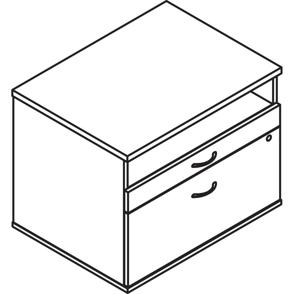 Lorell Walnut Open Shelf File Cabinet Credenza - 2-Drawer - 29.5" x 22" x 23.1" - 2 x File, Storage Drawer(s) - Finish: Walnut Laminate. Picture 3