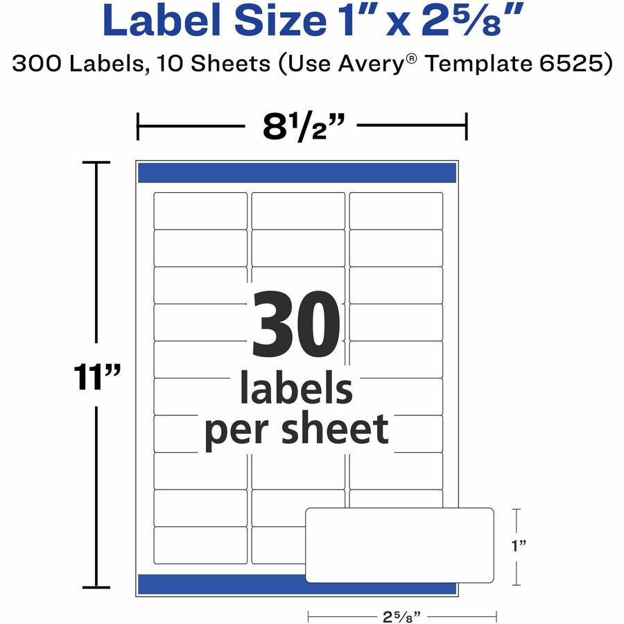 Avery&reg; Easy Peel Glossy Address Labels - 1" Width x 2 5/8" Length - Permanent Adhesive - Rectangle - Laser - White - Paper - 30 / Sheet - 50 Total Sheets - 1500 Total Label(s) - 5 / Carton. Picture 13