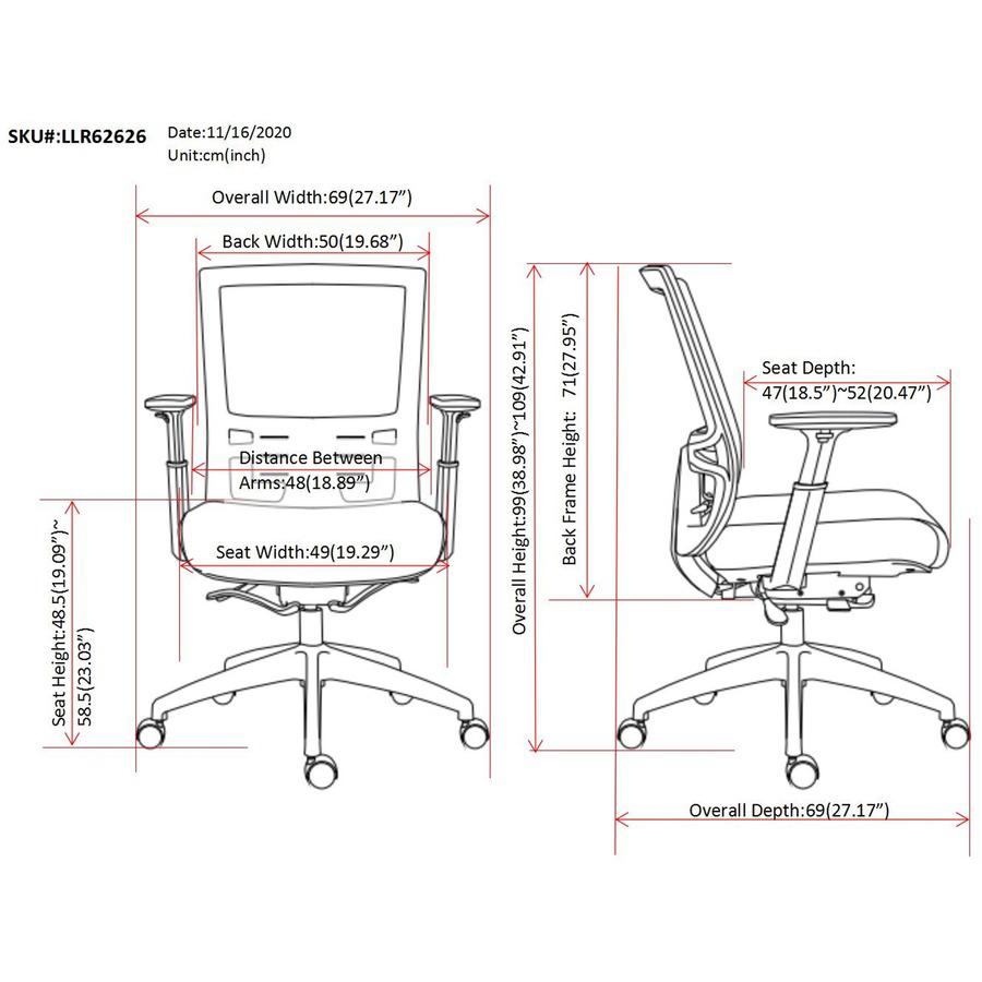 Lorell Mesh Mid-back Office Chair - Fabric Seat - Mid Back - 5-star Base - Black - 1 Each. Picture 10