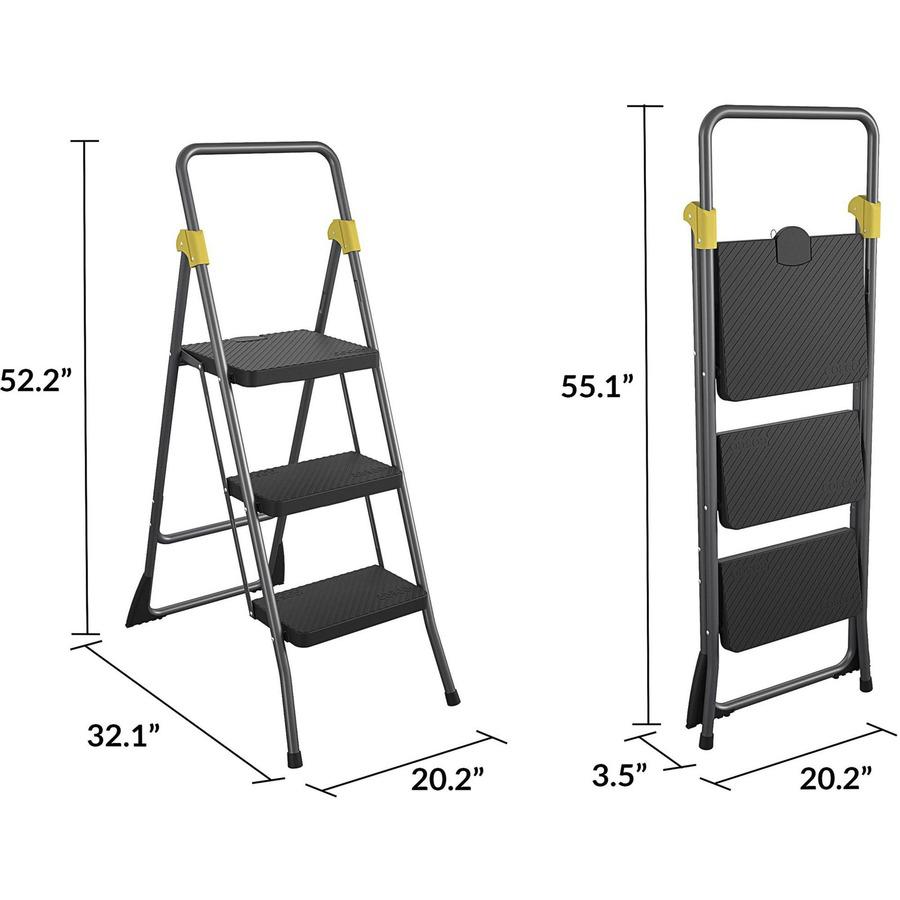 Cosco Steel 3-step Folding Step Stool - 3 Step - 300 lb Load Capacity - 14.5" x 12.3" x 56" - Gray Orange. Picture 6