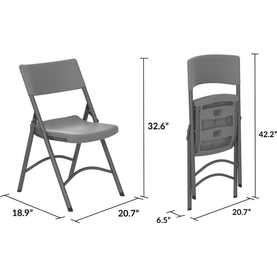 Cosco Zown Classic Commercial Resin Folding Chair - Gray Seat - Gray Back - Gray Steel, High Density Resin, High-density Polyethylene (HDPE) Frame - Four-legged Base - 4 / Carton. Picture 9