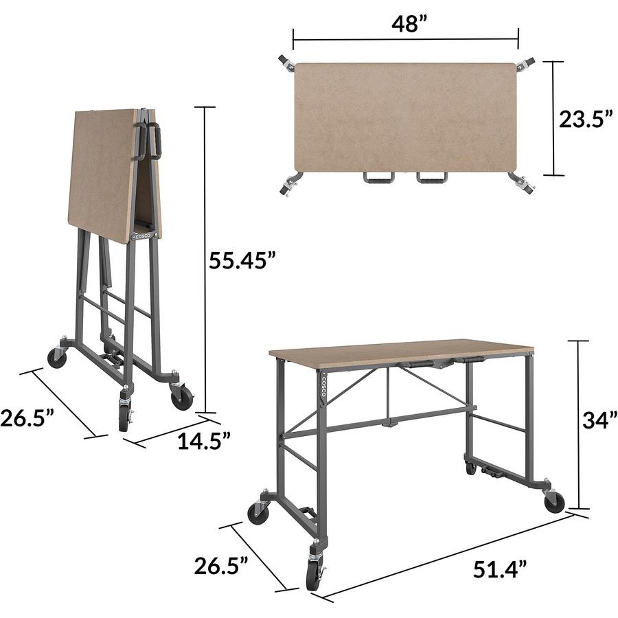Cosco Smartfold Portable Work Desk Table - Rectangle Top - Four Leg Base - 4 Legs - 350 lb Capacity x 51.40" Table Top Width x 26.50" Table Top Depth - 55.45" Height - Assembly Required - Brown - Stee. Picture 14