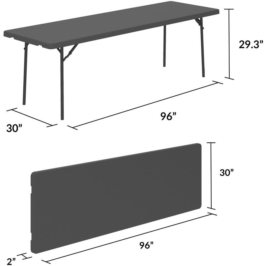 Dorel ZOWN 96" Commercial Blow Mold Folding Table - 4 Legs - 1000 lb Capacity x 96" Table Top Width x 30" Table Top Depth - 29.30" Height - Gray - High-density Polyethylene (HDPE), Resin - 1 Each. Picture 10