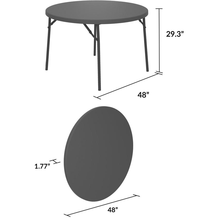 Dorel Zown Commercial Round Blow Mold Fold Table - Round Top - 4 Legs - 750 lb Capacity x 48" Table Top Diameter - 29.30" Height - Gray - High-density Polyethylene (HDPE), Resin - 1 Each. Picture 11