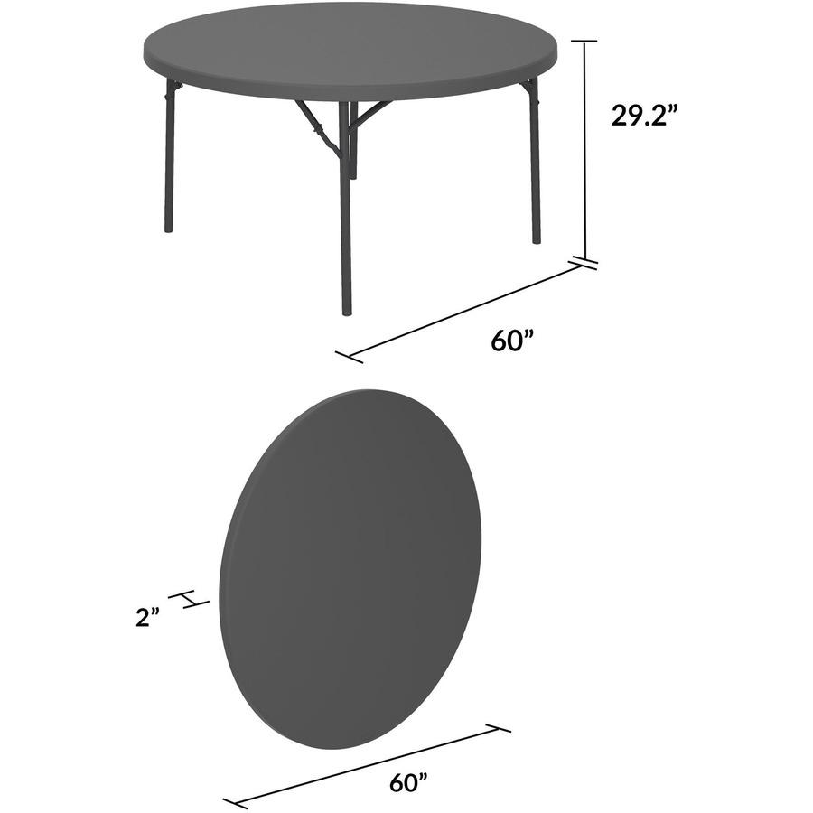 Dorel Zown Commercial Round Blow Mold Fold Table - Round Top - 4 Legs - 750 lb Capacity x 60" Table Top Diameter - 29.20" Height - Gray - High-density Polyethylene (HDPE), Resin - 1 Each. Picture 10