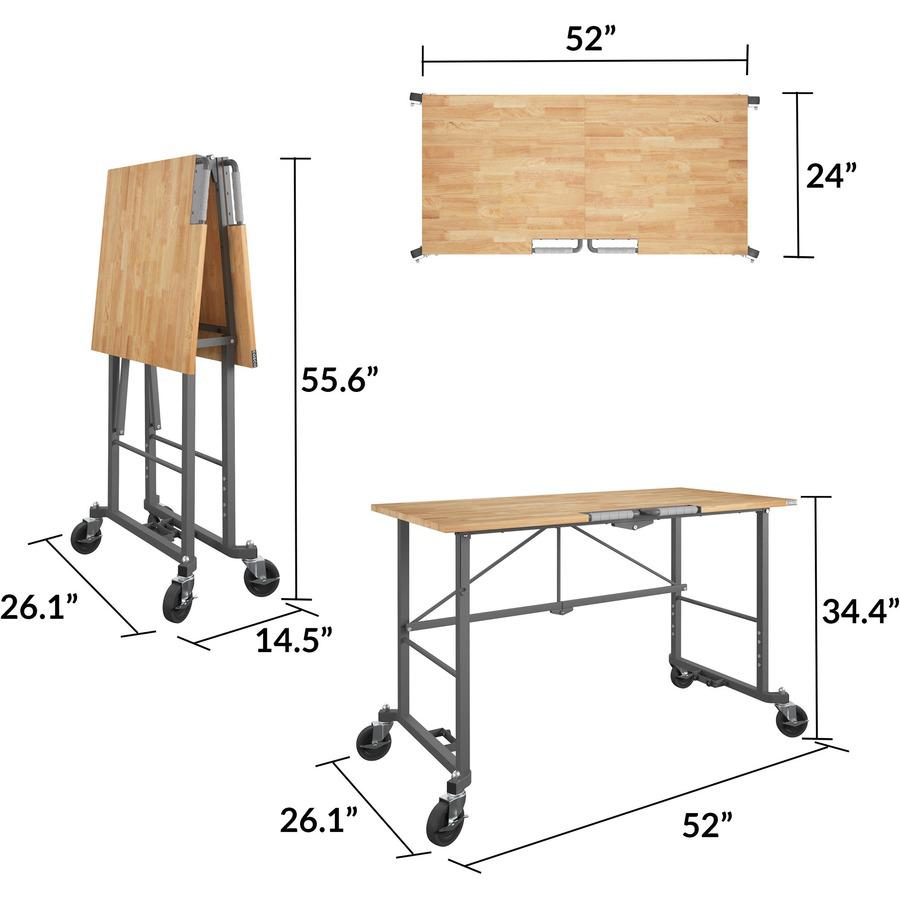 Cosco Smartfold Portable Work Desk Table - Four Leg Base - 4 Legs - 400 lb Capacity x 14.50" Table Top Width x 25.51" Table Top Depth - 55.25" Height - Gray - Steel - Hardwood Top Material - 1 Each. Picture 13