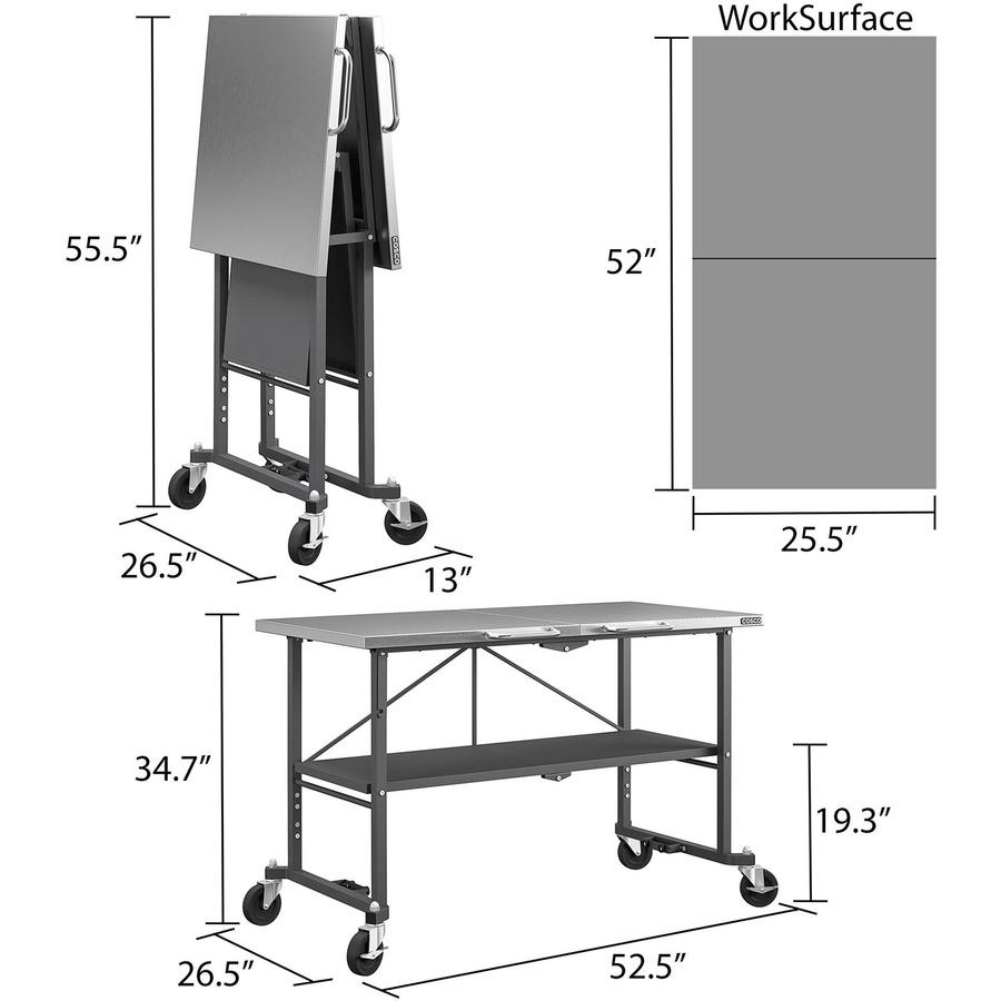 Cosco Commercial SmartFold Portable Workbench - Four Leg Base - 4 Legs - 700 lb Capacity x 52" Table Top Width x 25.50" Table Top Depth - 34.70" Height - Assembly Required - Gray - Stainless Steel - S. Picture 8