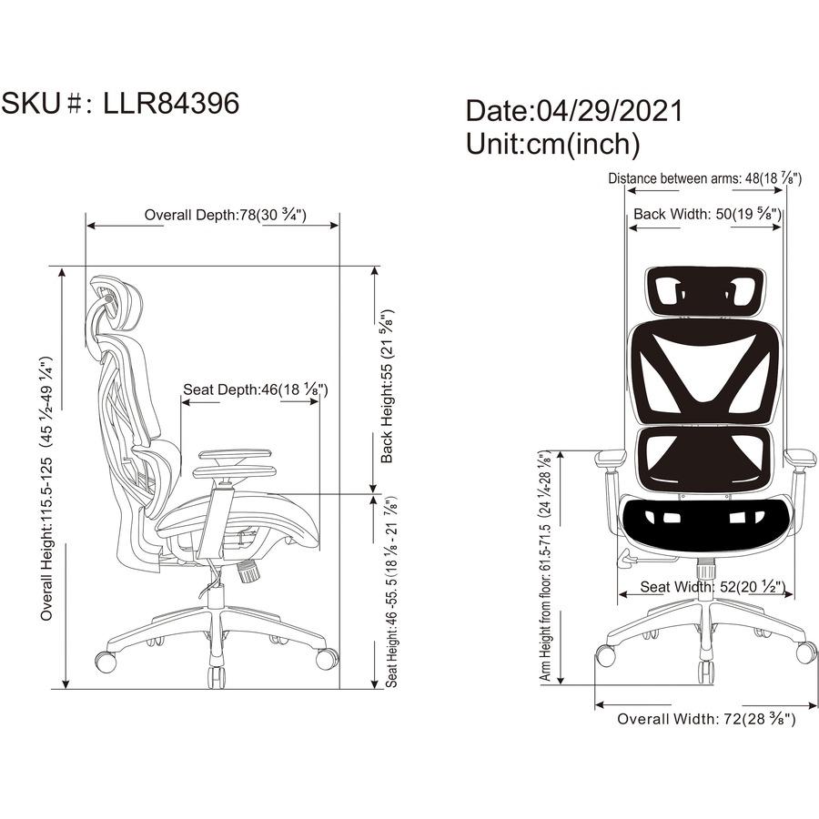 Lorell High-back Mesh Chair - Plastic Frame - High Back - 5-star Base - Black - Armrest - 1 Each. Picture 12
