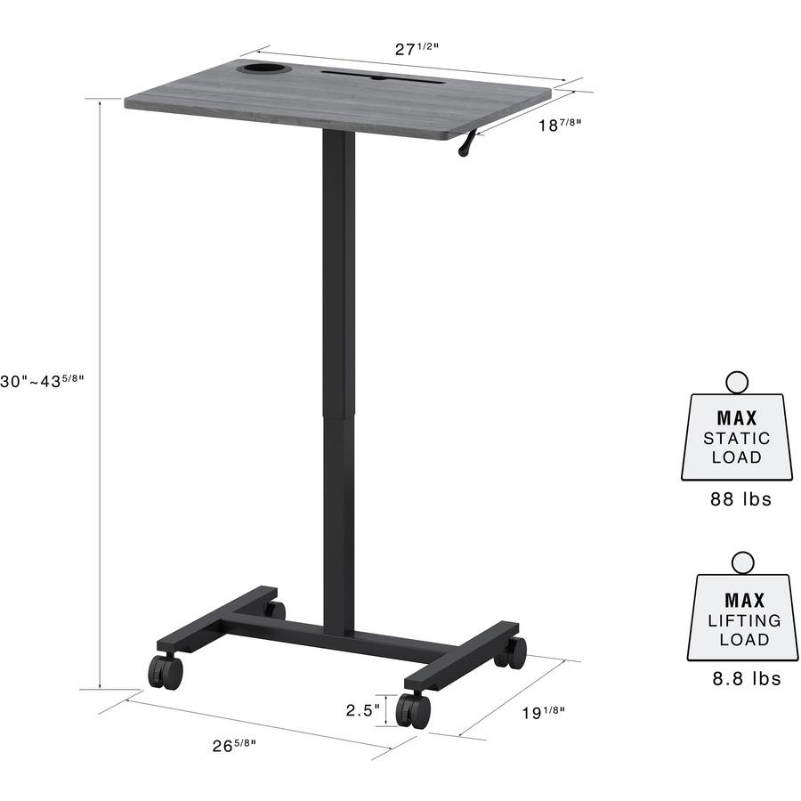 Lorell Height-adjustable Mobile Desk - Weathered Charcoal Laminate Top - Powder Coated Base - Adjustable Height - 30" to 43.63" Adjustment - 43" Height x 26.63" Width x 19.13" Depth - Assembly Require. Picture 14