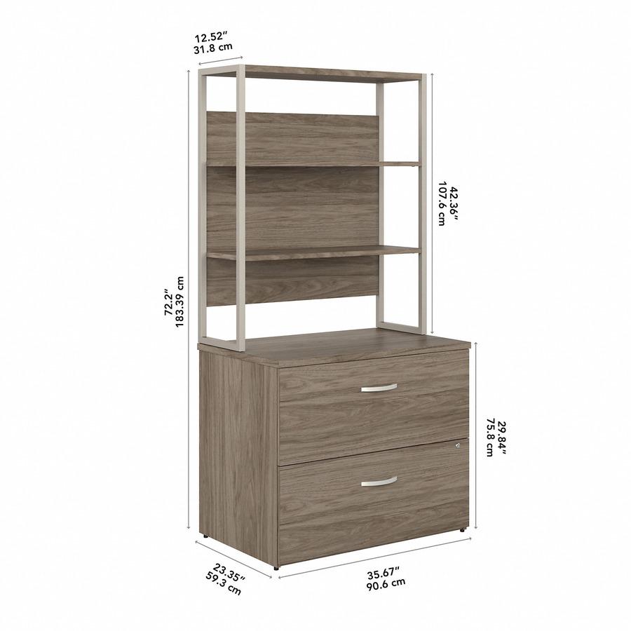 Bush Business Furniture Hybrid 2 Drawer Lateral File Cabinet with Shelves, Modern Hickory. Picture 8