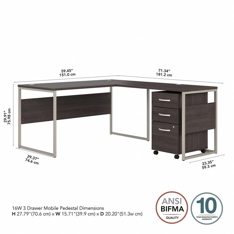 Bush Business Furniture Hybrid 60W x 30D L Shaped Table Desk with Mobile File Cabinet, Storm Gray/Storm Gray. Picture 7