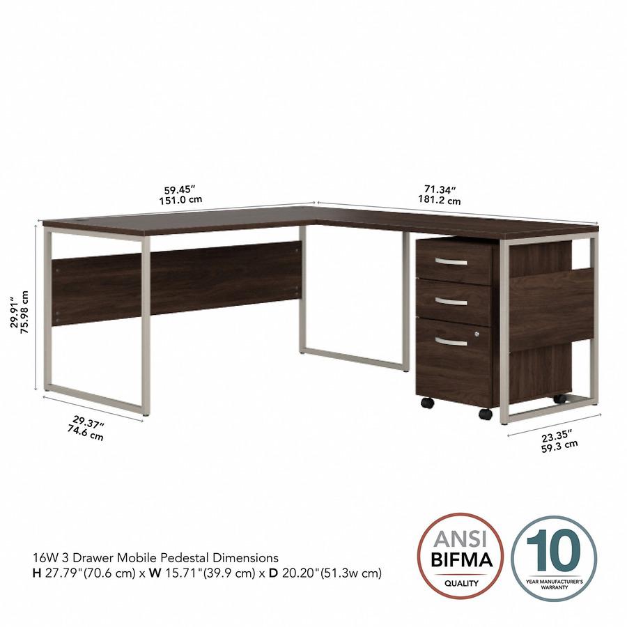 Bush Business Furniture Hybrid 60W x 30D L Shaped Table Desk with Mobile File Cabinet, Black Walnut. Picture 7