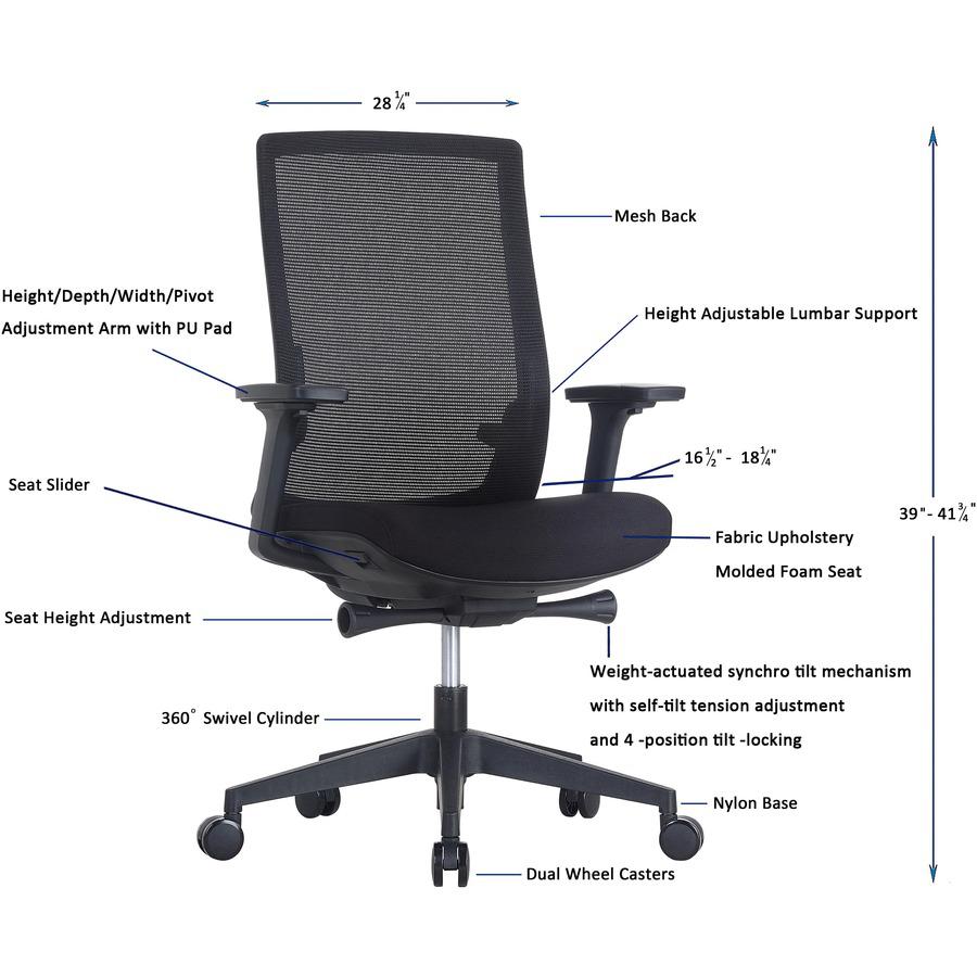 Lorell Mid-back Mesh Chair - Mid Back - 5-star Base - Black - Armrest - 1 Each. Picture 8