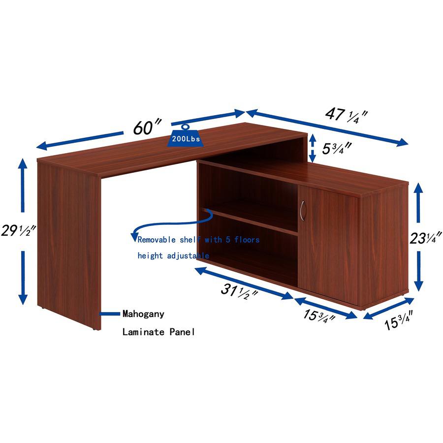 LYS L-Shape Workstation with Cabinet - Laminated L-shaped Top - 200 lb Capacity - 29.50" Height x 60" Width x 47.25" Depth - Assembly Required - Mahogany - Particleboard - 1 Each. Picture 12