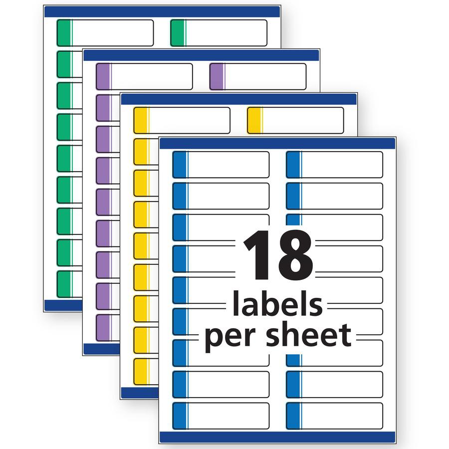 Avery&reg; Extra-Large File Folder Labels - 15/16" Width x 3 7/16" Length - Permanent Adhesive - Rectangle - Laser, Inkjet - Blue, Green, Purple, Red, Yellow - Paper - 18 / Sheet - 25 Total Sheets - 4. Picture 10