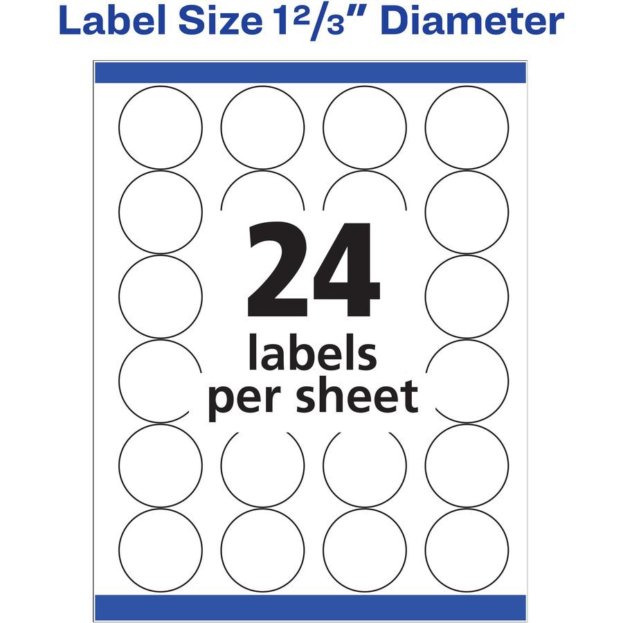 Avery&reg; Round High Visibility Labels - - Width1 5/8" Diameter - Permanent Adhesive - Round - Laser - White - Paper - 24 / Sheet - 25 Total Sheets - 600 Total Label(s) - 600 / Pack. Picture 3